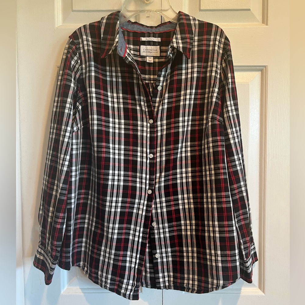 Charter Club Red🖤❤️& Black Plaid Button Down Shirt